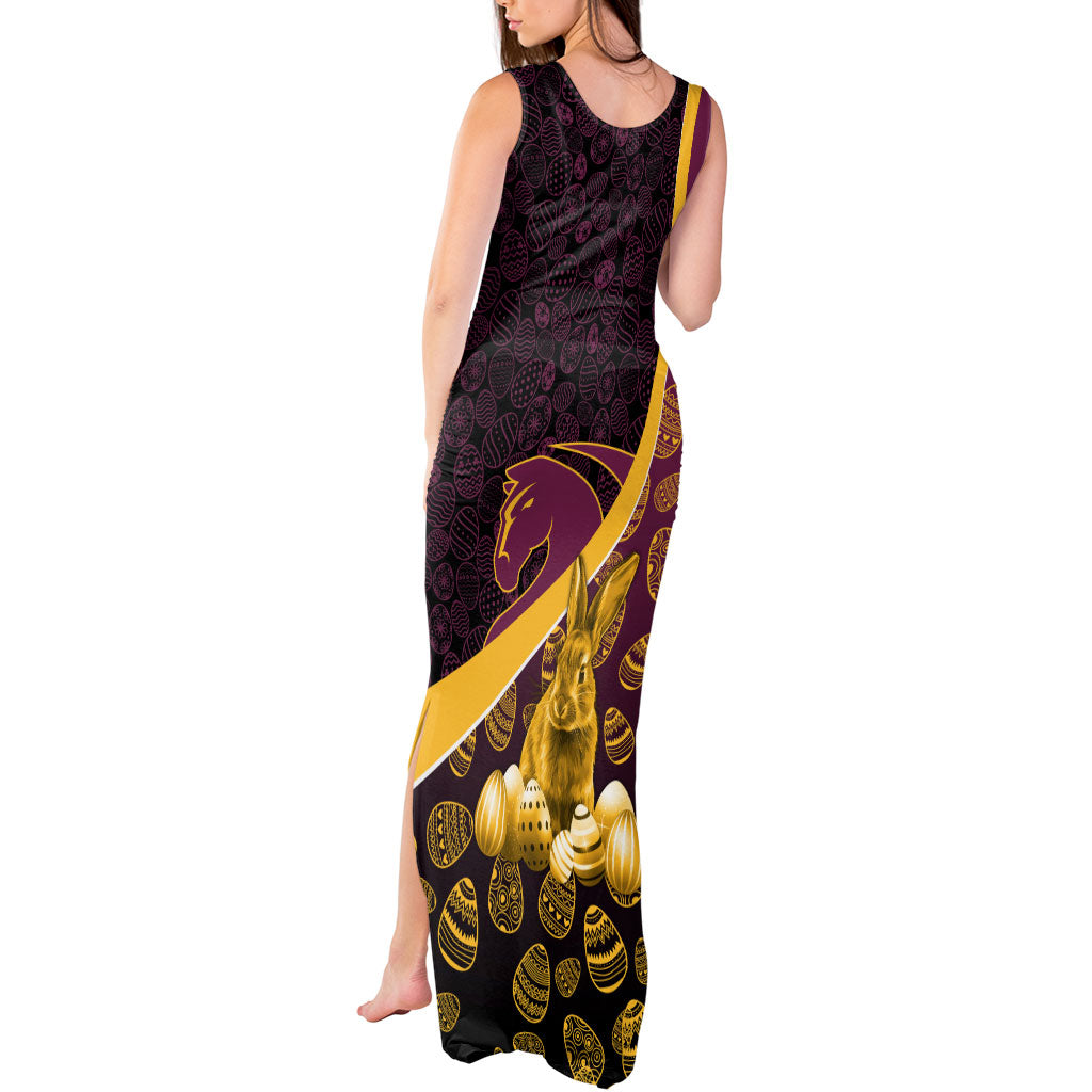 Brisbane Broncos Easter Day Tank Maxi Dress Bunny and Egg Pattern in Gold Maroon Festive Style