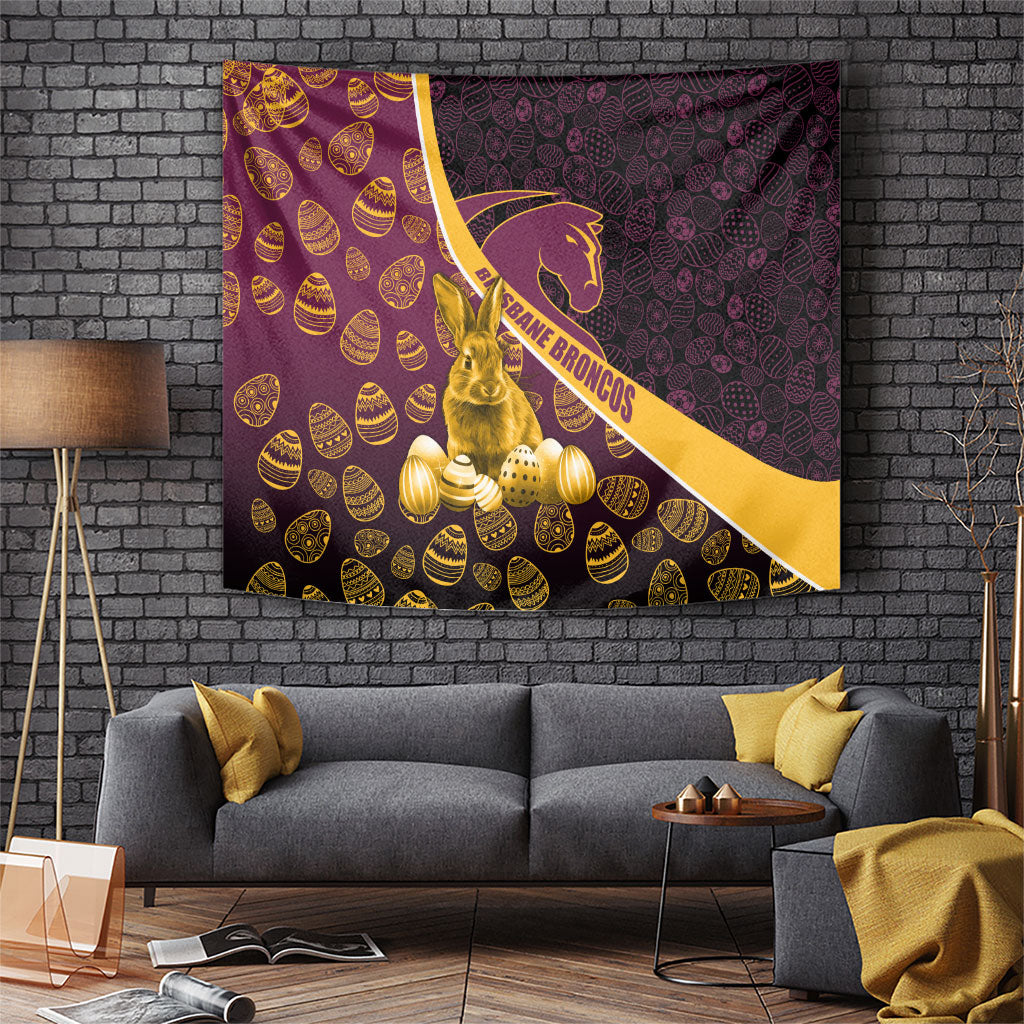 Brisbane Broncos Easter Day Tapestry Bunny and Egg Pattern in Gold Maroon Festive Style