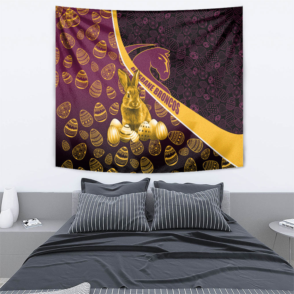 Brisbane Broncos Easter Day Tapestry Bunny and Egg Pattern in Gold Maroon Festive Style