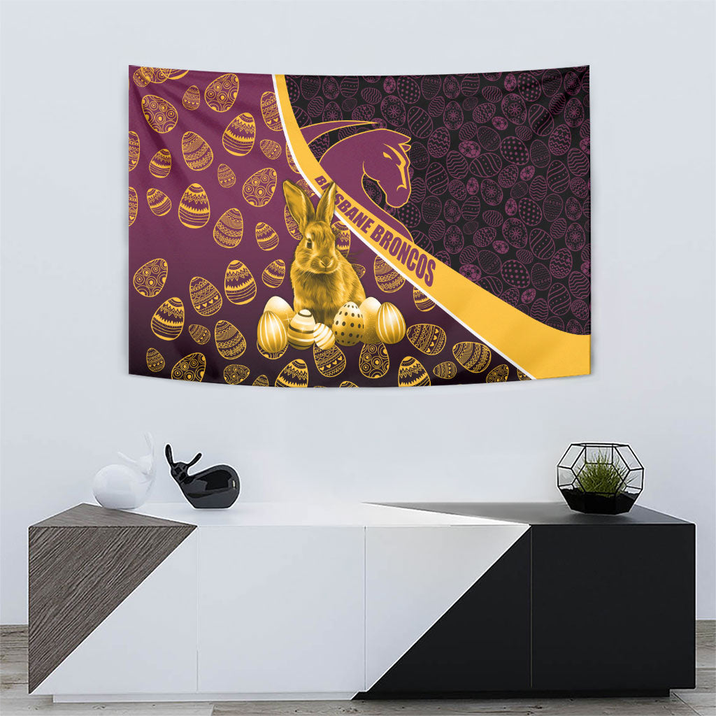 Brisbane Broncos Easter Day Tapestry Bunny and Egg Pattern in Gold Maroon Festive Style