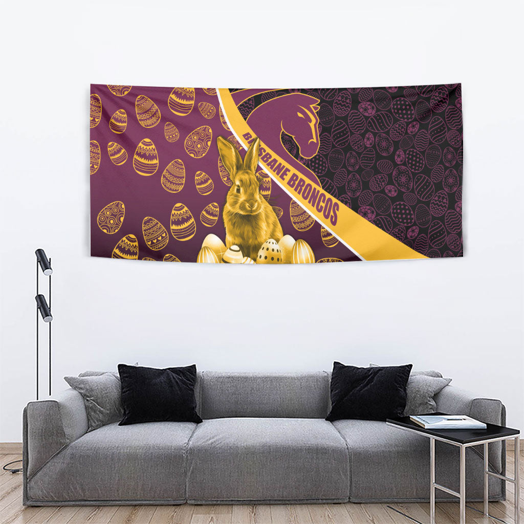 Brisbane Broncos Easter Day Tapestry Bunny and Egg Pattern in Gold Maroon Festive Style