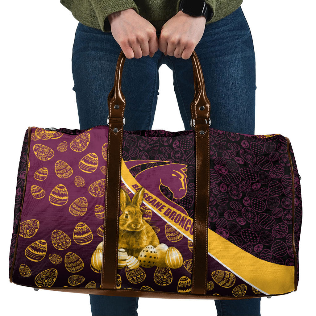 Brisbane Broncos Easter Day Travel Bag Bunny and Egg Pattern in Gold Maroon Festive Style