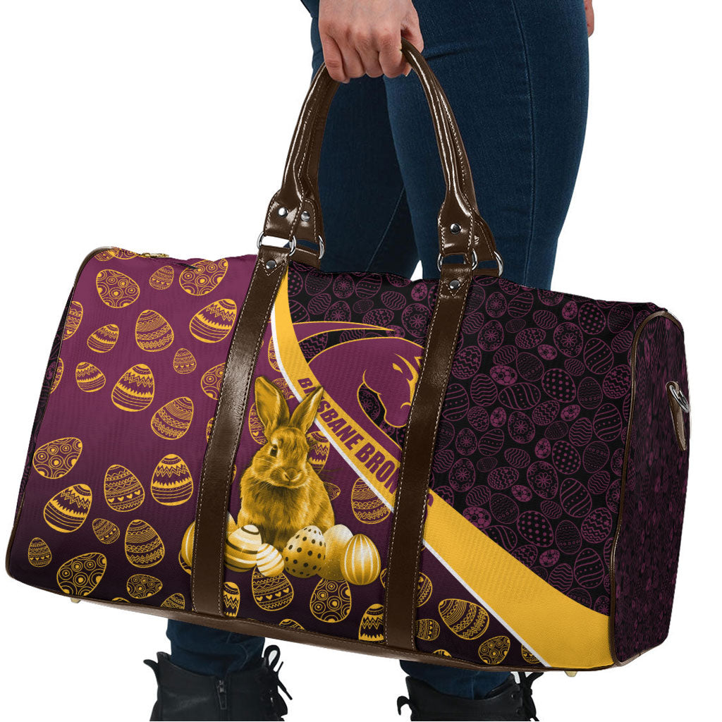Brisbane Broncos Easter Day Travel Bag Bunny and Egg Pattern in Gold Maroon Festive Style