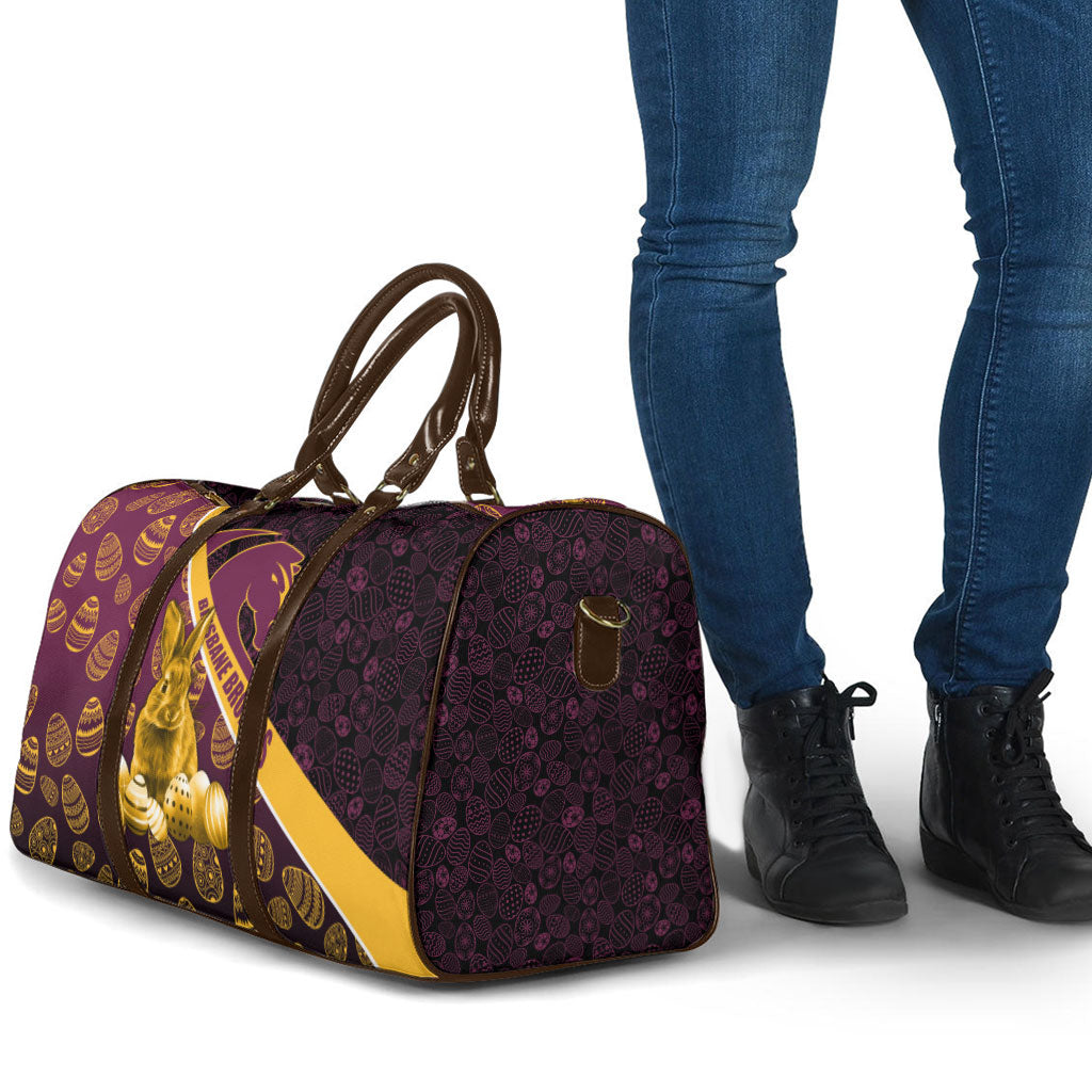 Brisbane Broncos Easter Day Travel Bag Bunny and Egg Pattern in Gold Maroon Festive Style