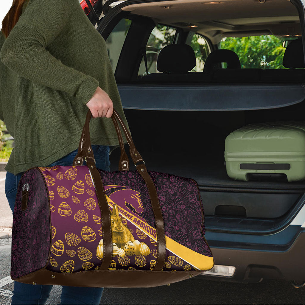 Brisbane Broncos Easter Day Travel Bag Bunny and Egg Pattern in Gold Maroon Festive Style