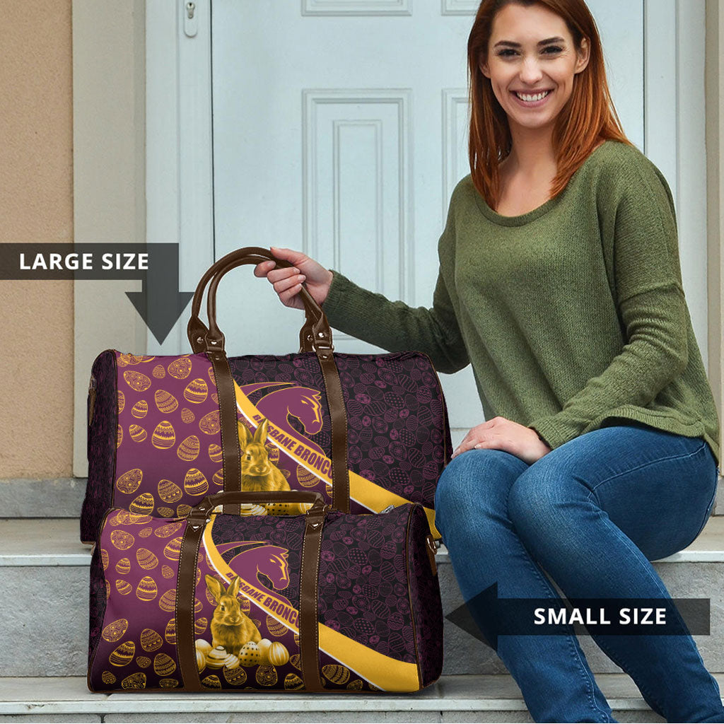 Brisbane Broncos Easter Day Travel Bag Bunny and Egg Pattern in Gold Maroon Festive Style