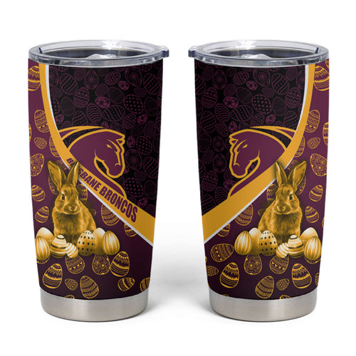 Brisbane Broncos Easter Day Tumbler Cup Bunny and Egg Pattern in Gold Maroon Festive Style
