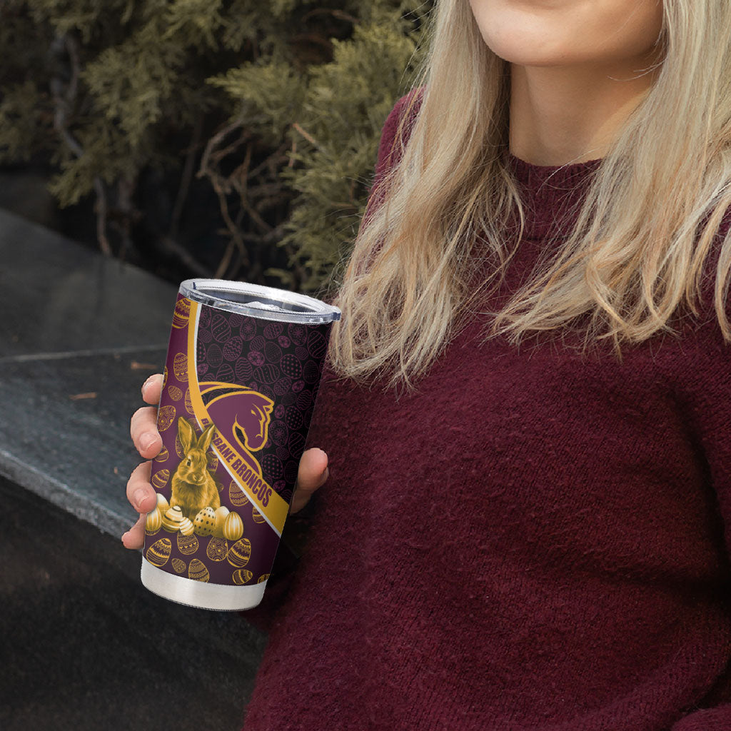 Brisbane Broncos Easter Day Tumbler Cup Bunny and Egg Pattern in Gold Maroon Festive Style