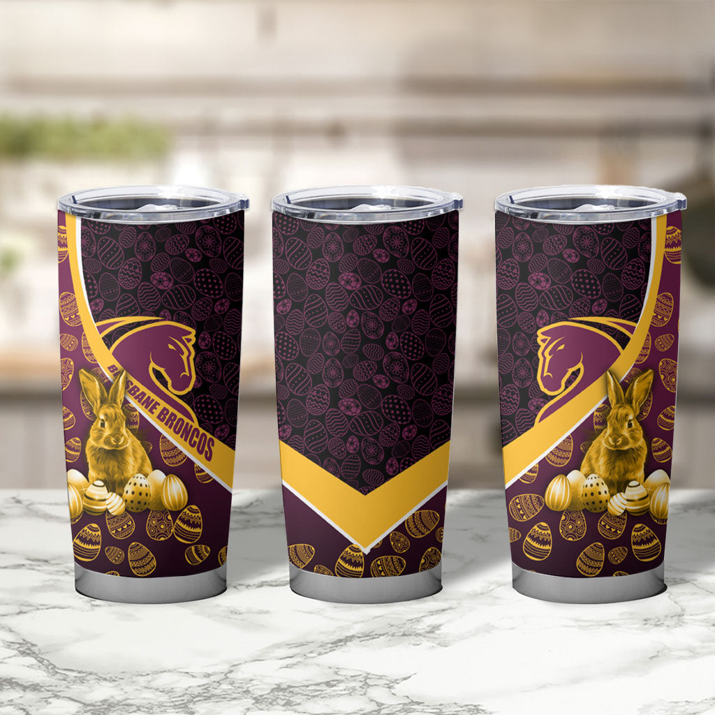 Brisbane Broncos Easter Day Tumbler Cup Bunny and Egg Pattern in Gold Maroon Festive Style