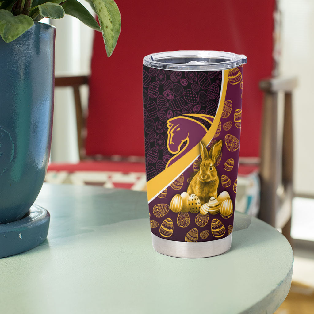 Brisbane Broncos Easter Day Tumbler Cup Bunny and Egg Pattern in Gold Maroon Festive Style
