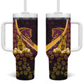 Brisbane Broncos Easter Day Tumbler With Handle Bunny and Egg Pattern in Gold Maroon Festive Style