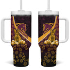 Brisbane Broncos Easter Day Tumbler With Handle Bunny and Egg Pattern in Gold Maroon Festive Style