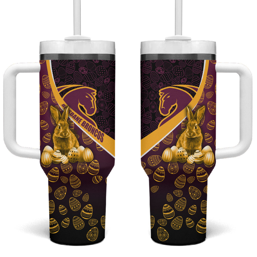 Brisbane Broncos Easter Day Tumbler With Handle Bunny and Egg Pattern in Gold Maroon Festive Style