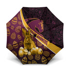 Brisbane Broncos Easter Day Umbrella Bunny and Egg Pattern in Gold Maroon Festive Style