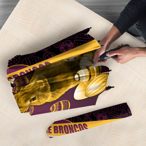 Brisbane Broncos Easter Day Umbrella Bunny and Egg Pattern in Gold Maroon Festive Style