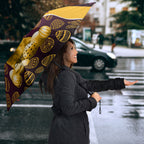 Brisbane Broncos Easter Day Umbrella Bunny and Egg Pattern in Gold Maroon Festive Style