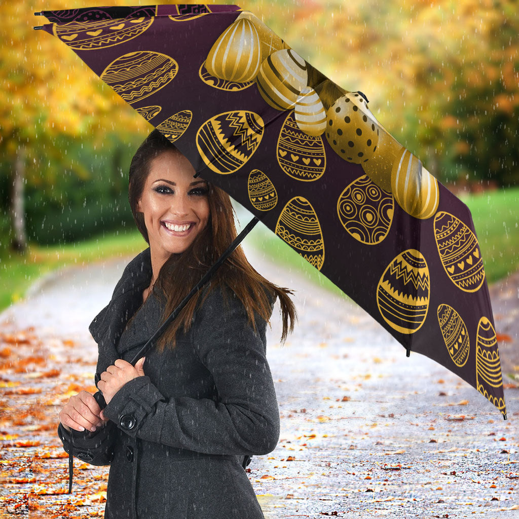 Brisbane Broncos Easter Day Umbrella Bunny and Egg Pattern in Gold Maroon Festive Style
