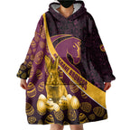 Brisbane Broncos Easter Day Wearable Blanket Hoodie Bunny and Egg Pattern in Gold Maroon Festive Style