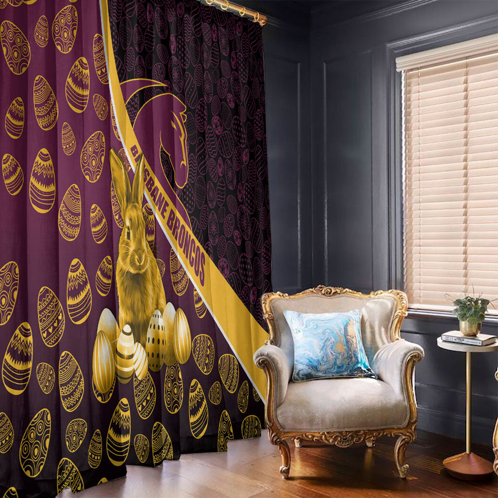 Brisbane Broncos Easter Day Window Curtain Bunny and Egg Pattern in Gold Maroon Festive Style