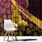 Brisbane Broncos Easter Day Window Curtain Bunny and Egg Pattern in Gold Maroon Festive Style