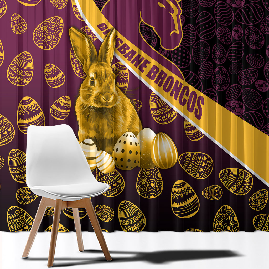 Brisbane Broncos Easter Day Window Curtain Bunny and Egg Pattern in Gold Maroon Festive Style