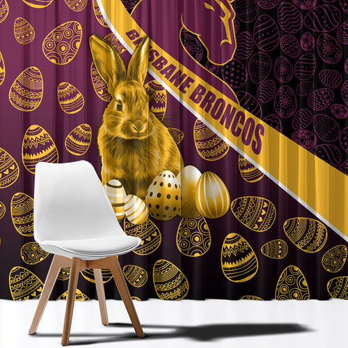 Brisbane Broncos Easter Day Window Curtain Bunny and Egg Pattern in Gold Maroon Festive Style