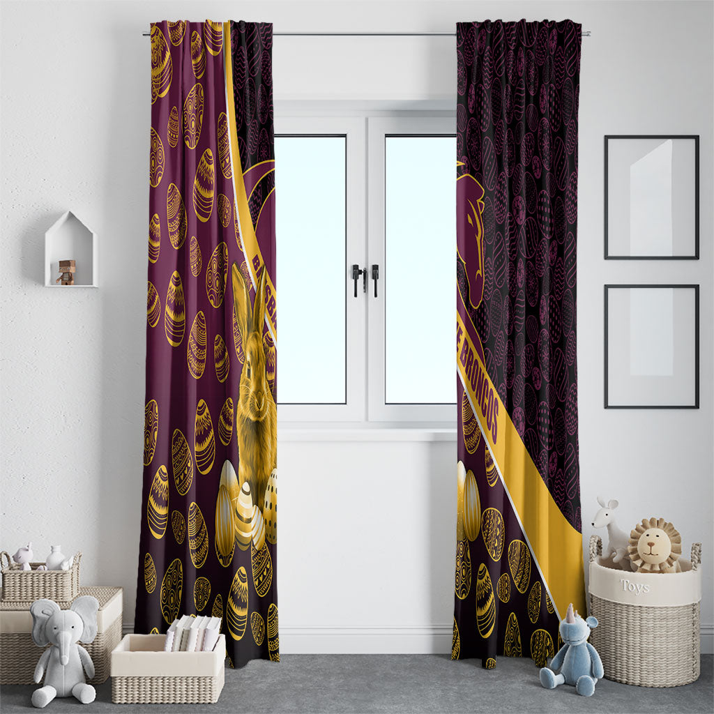 Brisbane Broncos Easter Day Window Curtain Bunny and Egg Pattern in Gold Maroon Festive Style