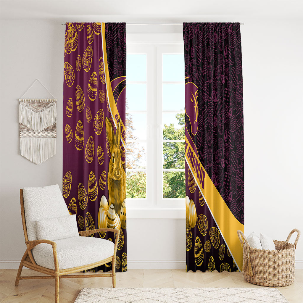 Brisbane Broncos Easter Day Window Curtain Bunny and Egg Pattern in Gold Maroon Festive Style