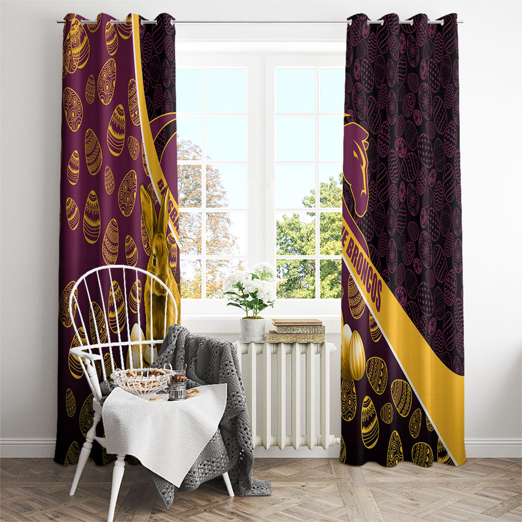Brisbane Broncos Easter Day Window Curtain Bunny and Egg Pattern in Gold Maroon Festive Style