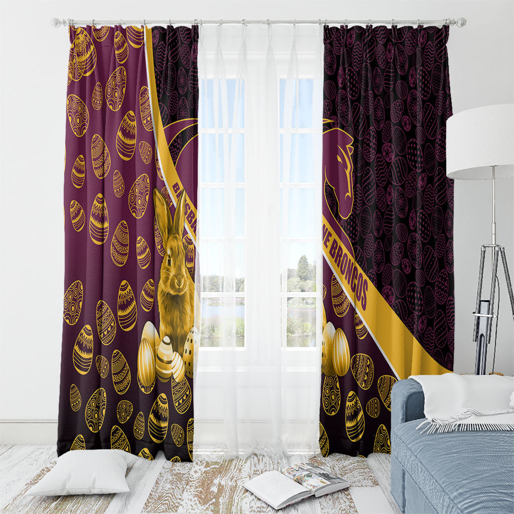 Brisbane Broncos Easter Day Window Curtain Bunny and Egg Pattern in Gold Maroon Festive Style