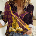 Brisbane Broncos Easter Day Women Casual Shirt Bunny and Egg Pattern in Gold Maroon Festive Style