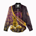 Brisbane Broncos Easter Day Women Casual Shirt Bunny and Egg Pattern in Gold Maroon Festive Style
