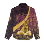 Brisbane Broncos Easter Day Women Casual Shirt Bunny and Egg Pattern in Gold Maroon Festive Style
