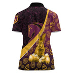 Brisbane Broncos Easter Day Women Polo Shirt Bunny and Egg Pattern in Gold Maroon Festive Style