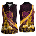 Brisbane Broncos Easter Day Women Sleeveless Polo Shirt Bunny and Egg Pattern in Gold Maroon Festive Style