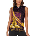 Brisbane Broncos Easter Day Women Sleeveless Polo Shirt Bunny and Egg Pattern in Gold Maroon Festive Style