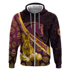 Brisbane Broncos Easter Day Zip Hoodie Bunny and Egg Pattern in Gold Maroon Festive Style