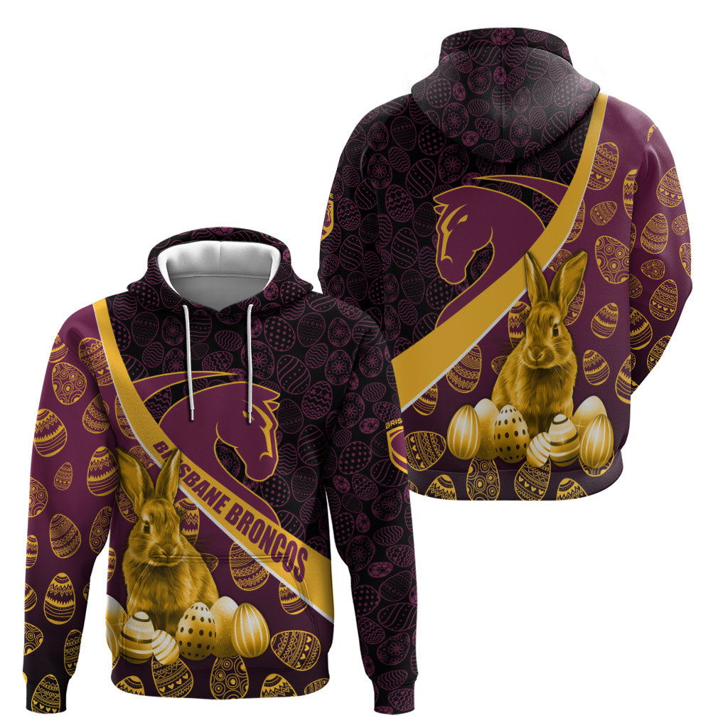 Brisbane Broncos Easter Day Zip Hoodie Bunny and Egg Pattern in Gold Maroon Festive Style