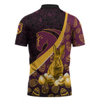 Brisbane Broncos Easter Day Zipper Polo Shirt Bunny and Egg Pattern in Gold Maroon Festive Style