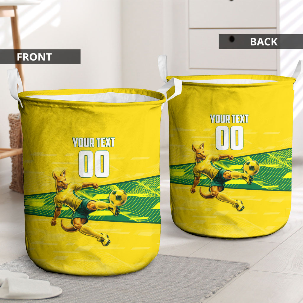 Personalized Socceroos Mascot Laundry Basket Australian Football Player Dynamic Green Yellow Sports Art