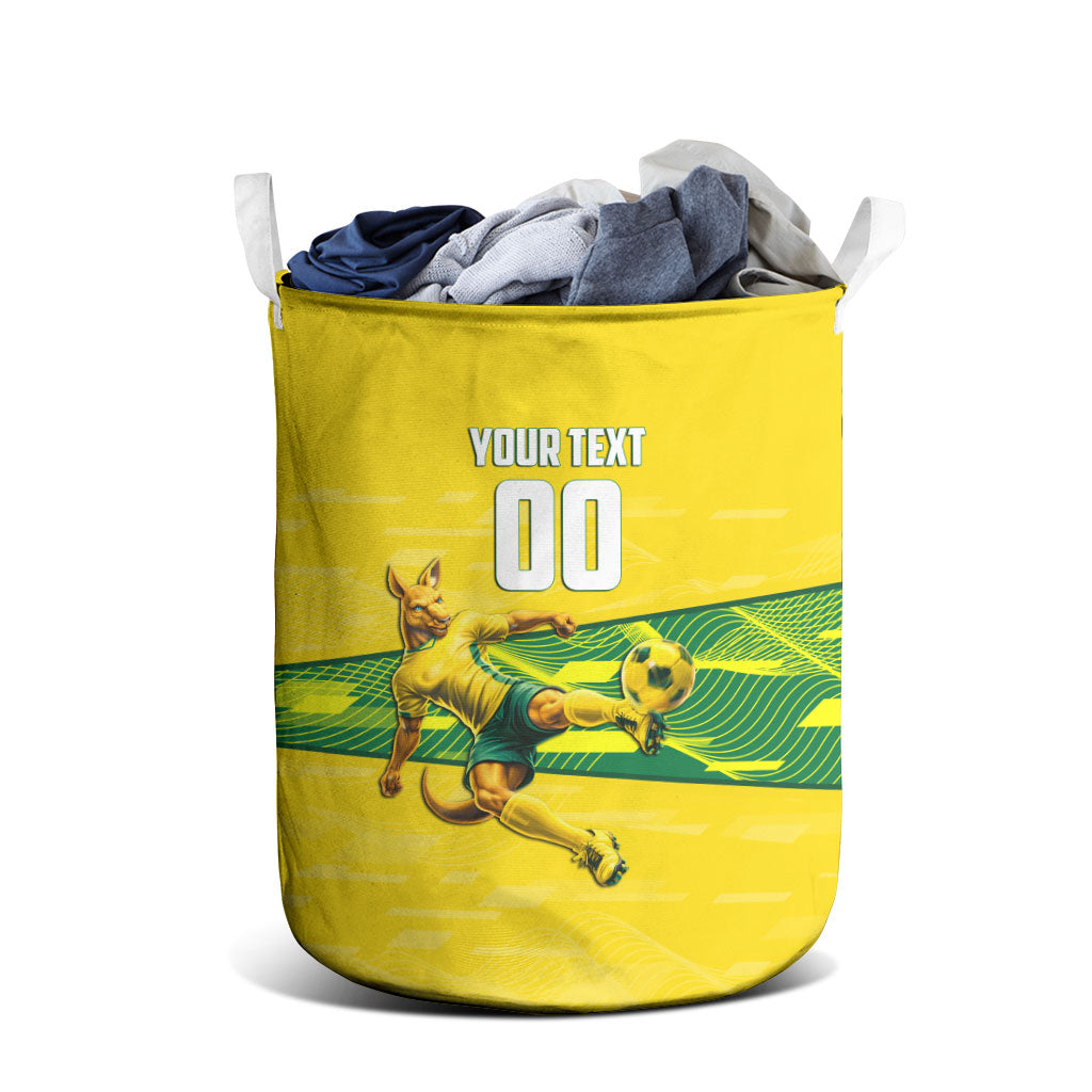 Personalized Socceroos Mascot Laundry Basket Australian Football Player Dynamic Green Yellow Sports Art