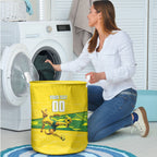 Personalized Socceroos Mascot Laundry Basket Australian Football Player Dynamic Green Yellow Sports Art