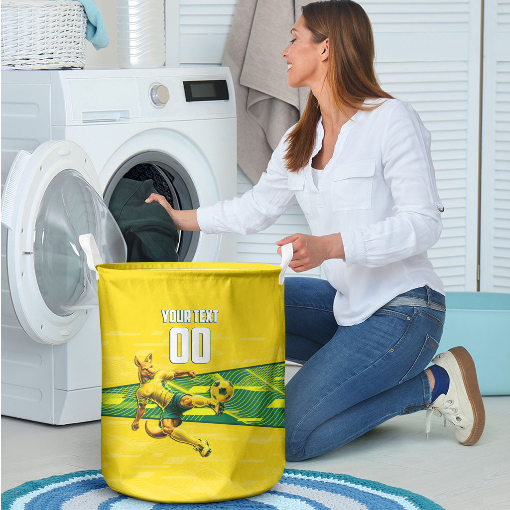 Personalized Socceroos Mascot Laundry Basket Australian Football Player Dynamic Green Yellow Sports Art