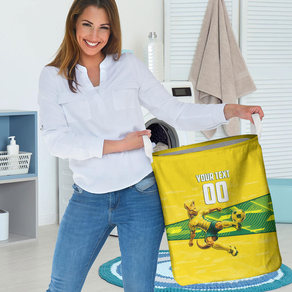 Personalized Socceroos Mascot Laundry Basket Australian Football Player Dynamic Green Yellow Sports Art