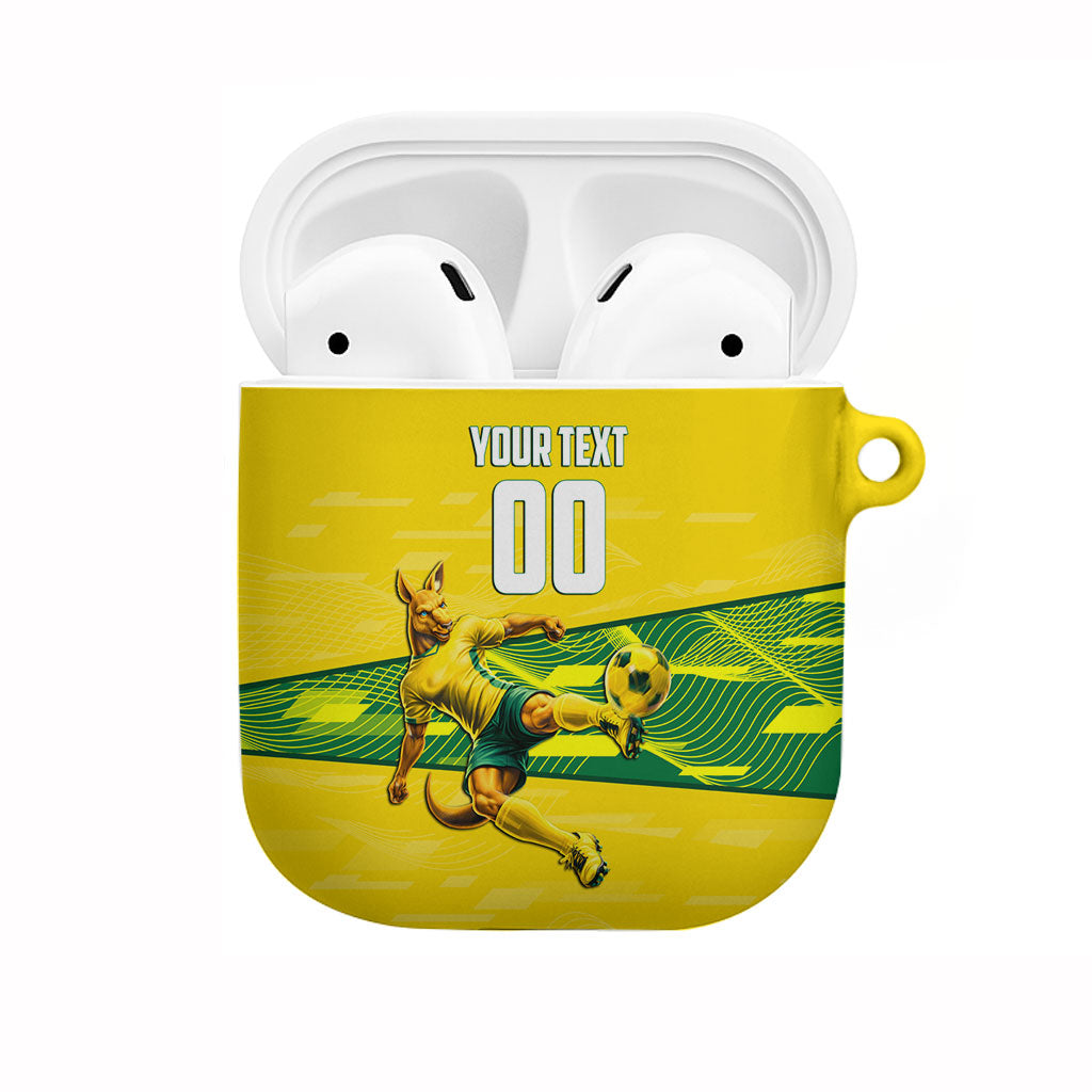 Personalized Socceroos Mascot AirPods Case Australian Football Player Dynamic Green Yellow Sports Art