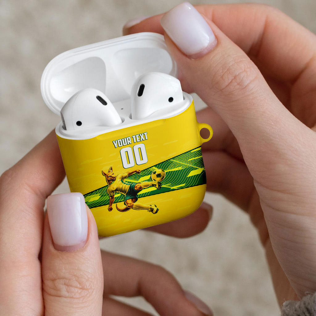 Personalized Socceroos Mascot AirPods Case Australian Football Player Dynamic Green Yellow Sports Art