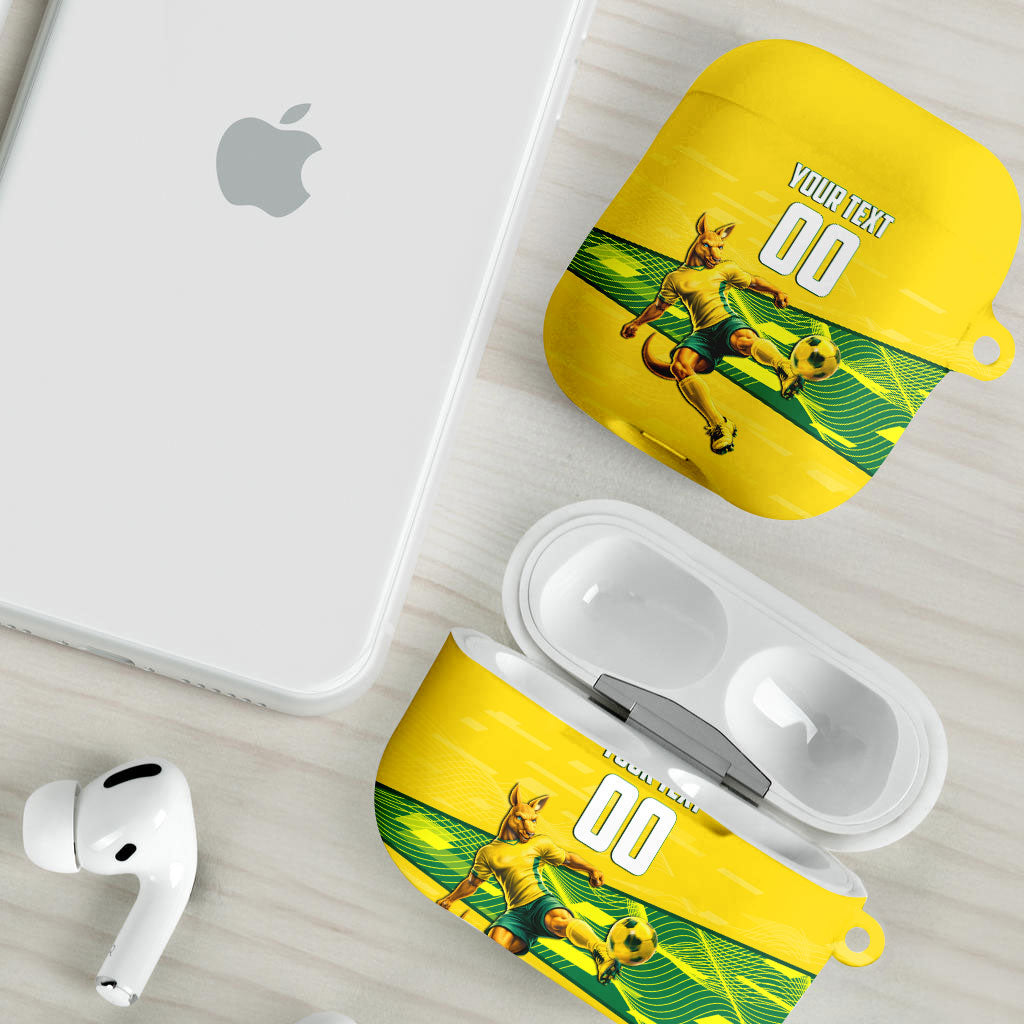 Personalized Socceroos Mascot AirPods Case Australian Football Player Dynamic Green Yellow Sports Art