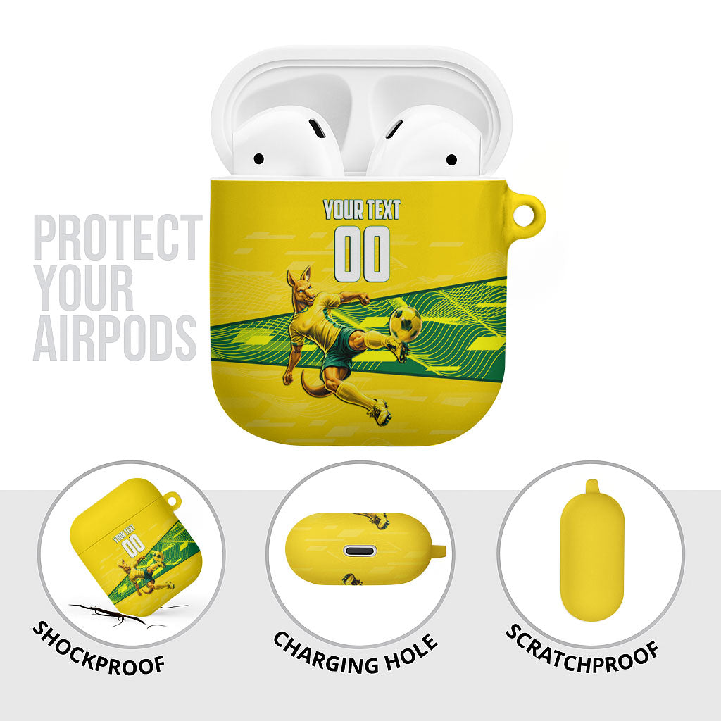 Personalized Socceroos Mascot AirPods Case Australian Football Player Dynamic Green Yellow Sports Art