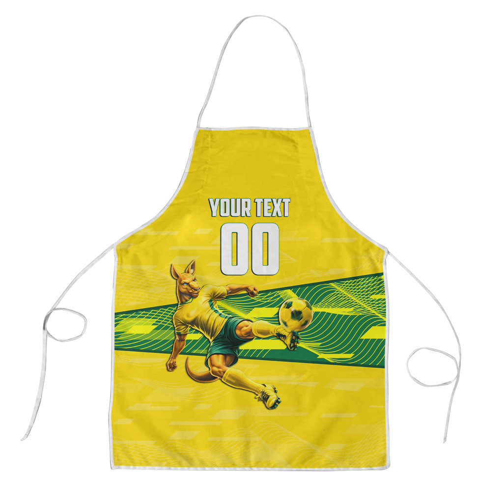Personalized Socceroos Mascot Apron Australian Football Player Dynamic Green Yellow Sports Art