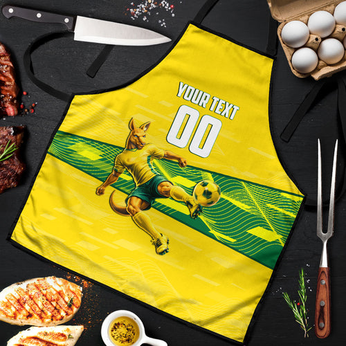 Personalized Socceroos Mascot Apron Australian Football Player Dynamic Green Yellow Sports Art